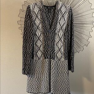 Style & Co. Duster Long Cardigan Hooded in Black and White Size M